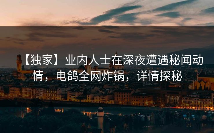 【独家】业内人士在深夜遭遇秘闻动情，电鸽全网炸锅，详情探秘