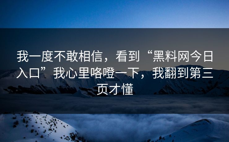 我一度不敢相信，看到“黑料网今日入口”我心里咯噔一下，我翻到第三页才懂