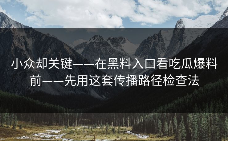 小众却关键——在黑料入口看吃瓜爆料前——先用这套传播路径检查法